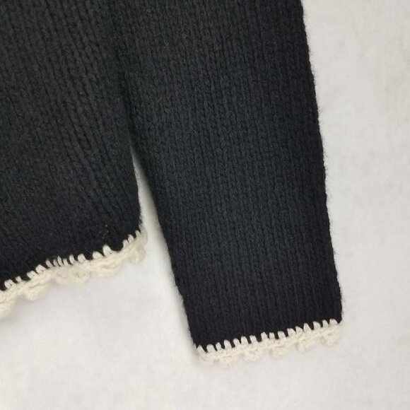 Neiman Marcus Women's S Hand Knit Cashmere Cardigan Sweater Black / Ivory - Picture 2 of 11